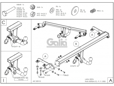 Фаркоп оцинкованный Galia шар A для Lada Vesta 2015-2021