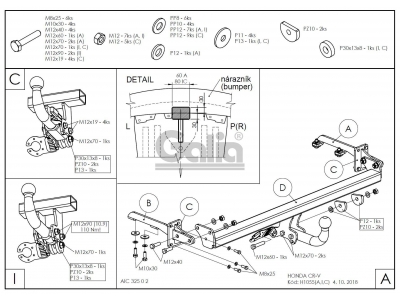 Фаркоп Galia шар А оцинкованный, условно-съемное крепление для Honda CR-V 2017-2021