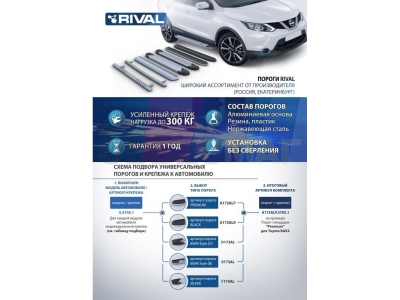Пороги алюминиевые Rival Black для Volkswagen Teramont 2018-2021